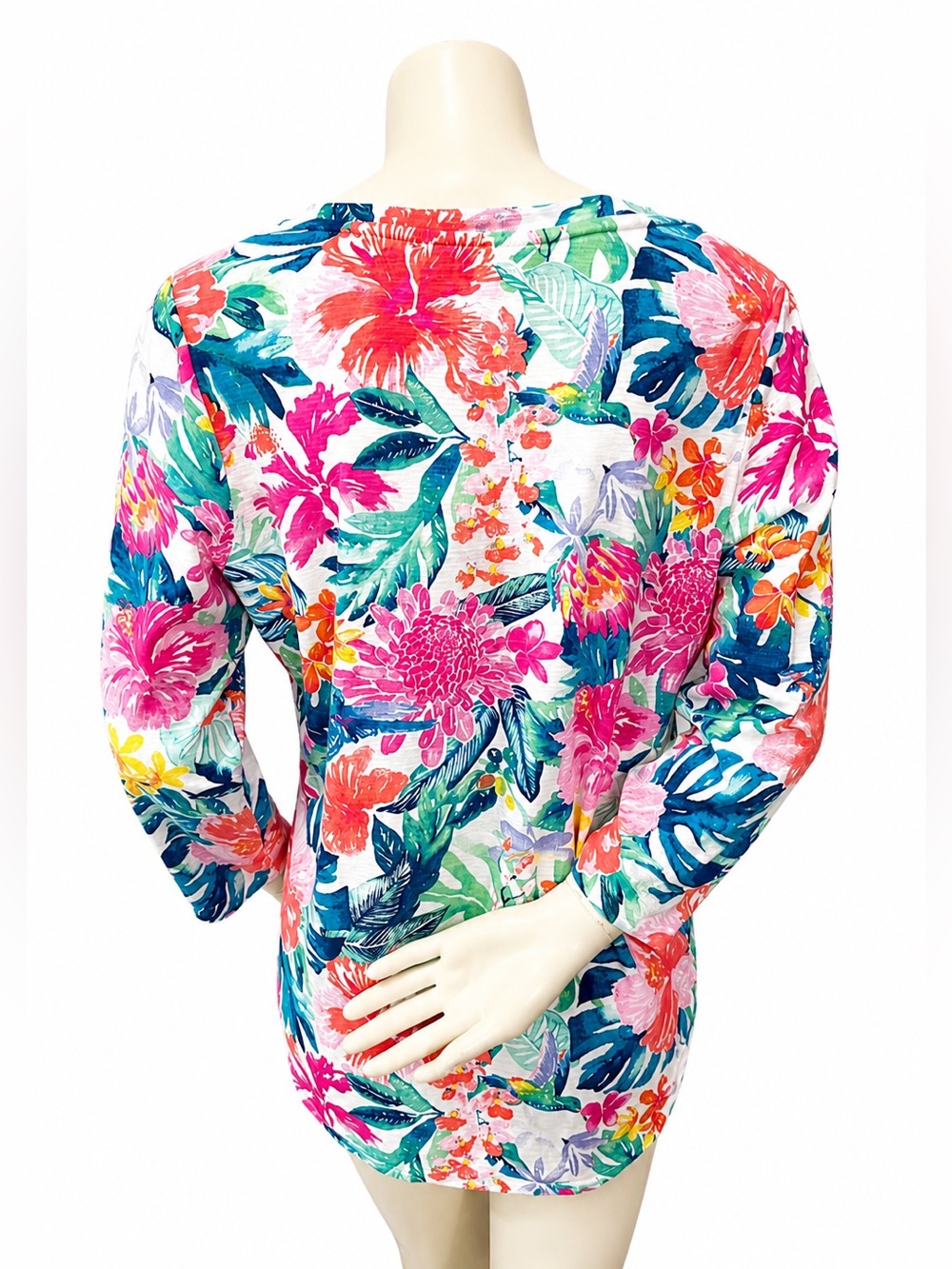 Tommy Bahama Top Medium Tropical Floral Cotton 3/4 Sleeve Resort Beach - Picture 3 of 8